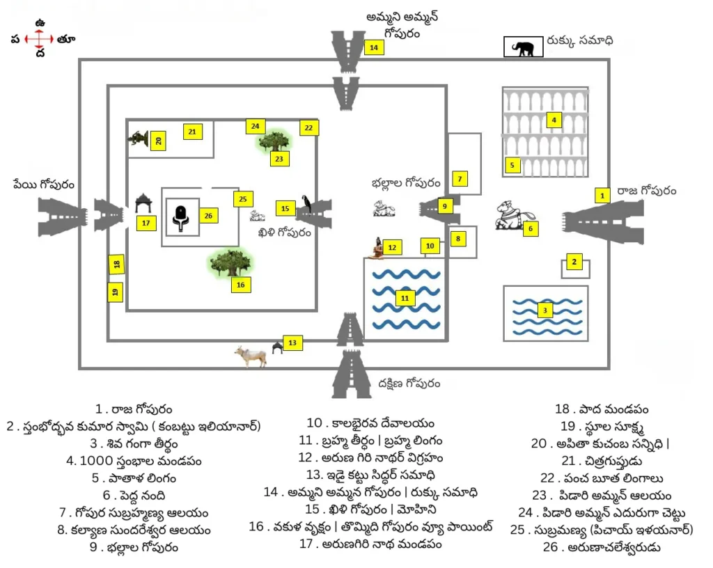 arunachalam alaya darshanam akkada nundi modalu pettali route map